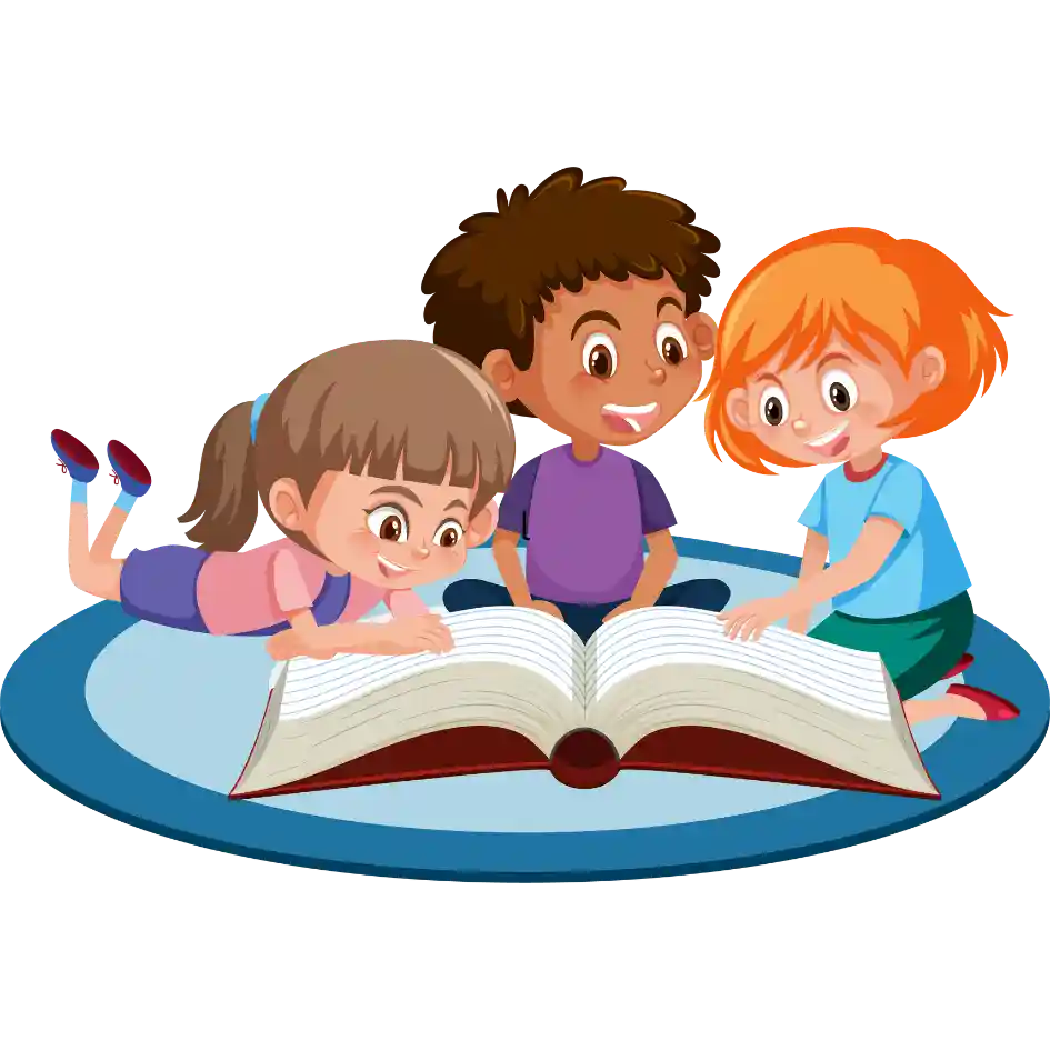 A graphic image of children reading a book.